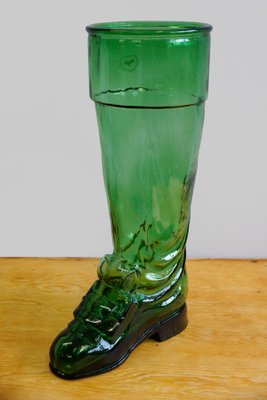 Large Vintage Green Glass Drinking Boot from Salamander Shoe Company, 1930s-GQ-578361