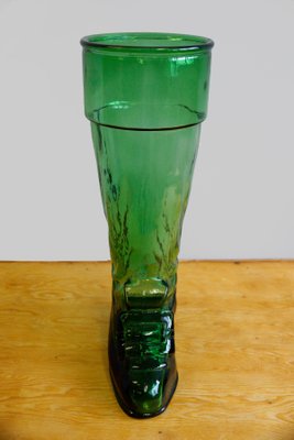 Large Vintage Green Glass Drinking Boot from Salamander Shoe Company, 1930s-GQ-578361