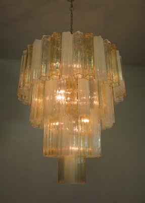 Large Vintage Italian Chrome and Opaline, Amber, and Clear Murano Glass Chandelier, 1980s-FHZ-595793