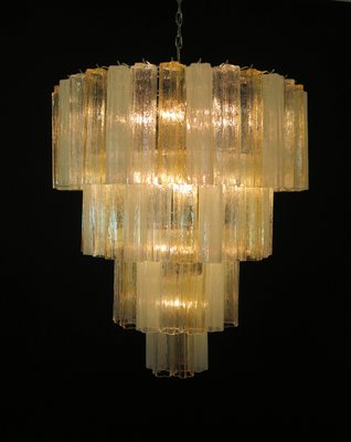 Large Vintage Italian Chrome and Opaline, Amber, and Clear Murano Glass Chandelier, 1980s-FHZ-595793