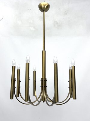 Large Vintage Italian Eight Lights Chandelier in Brass, 1970s-OT-1706639