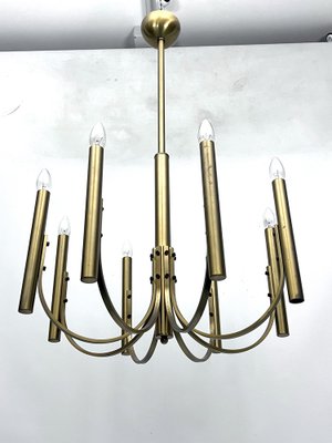 Large Vintage Italian Eight Lights Chandelier in Brass, 1970s-OT-1706639