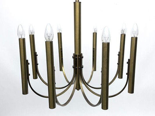 Large Vintage Italian Eight Lights Chandelier in Brass, 1970s-OT-1706639