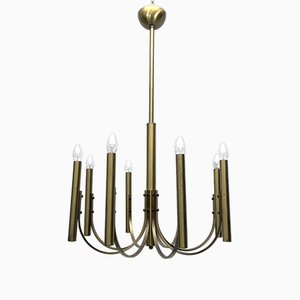 Large Vintage Italian Eight Lights Chandelier in Brass, 1970s-OT-1706639