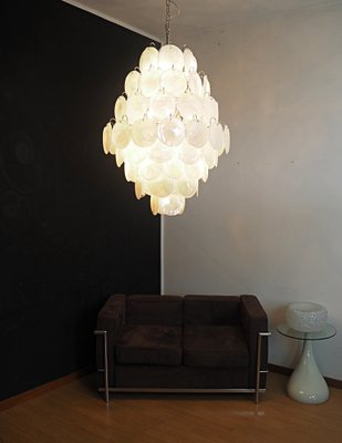 Large Vintage Italian Murano Chandelier with 87 White Alabaster Disks, 1990s-FHZ-1822064