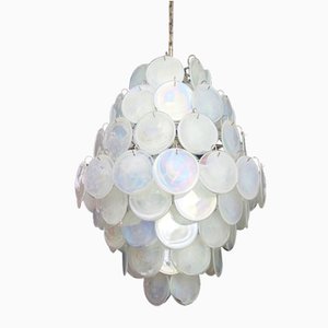 Large Vintage Italian Murano Chandelier with 87 White Alabaster Disks, 1990s-FHZ-1822064