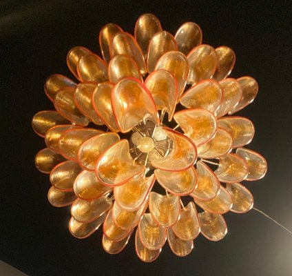 Large Vintage Italian Murano Chandelier with Amber Glass Petals, 1970s-MBH-1031713