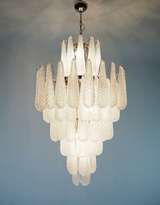 Large Vintage Italian Murano Glass Chandelier with 85 Glass Transparent Petals Drop, 1990s-FHZ-1824335