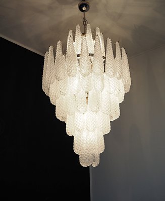 Large Vintage Italian Murano Glass Chandelier with 85 Glass Transparent Petals Drop, 1990s-FHZ-1824335