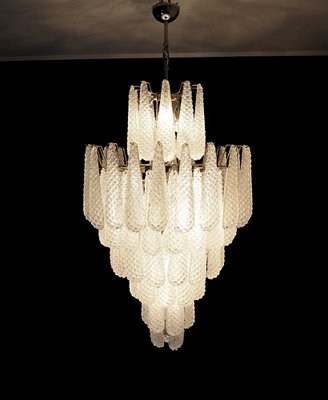 Large Vintage Italian Murano Glass Chandelier with 85 Glass Transparent Petals Drop, 1990s-FHZ-1824335