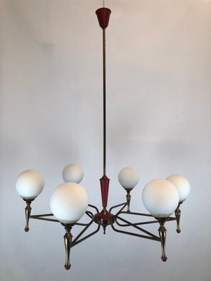 Large Vintage Italian Red and Gold Chandelier from Stilnovo, 1950s-OT-849660