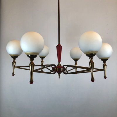 Large Vintage Italian Red and Gold Chandelier from Stilnovo, 1950s-OT-849660