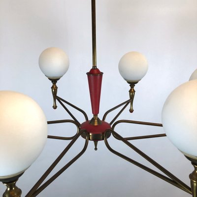 Large Vintage Italian Red and Gold Chandelier from Stilnovo, 1950s-OT-849660