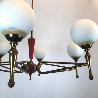 Large Vintage Italian Red and Gold Chandelier from Stilnovo, 1950s-OT-849660