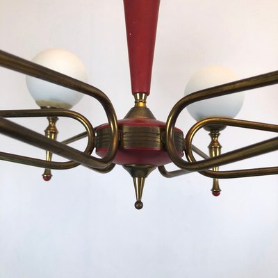 Large Vintage Italian Red and Gold Chandelier from Stilnovo, 1950s-OT-849660