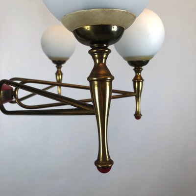 Large Vintage Italian Red and Gold Chandelier from Stilnovo, 1950s-OT-849660