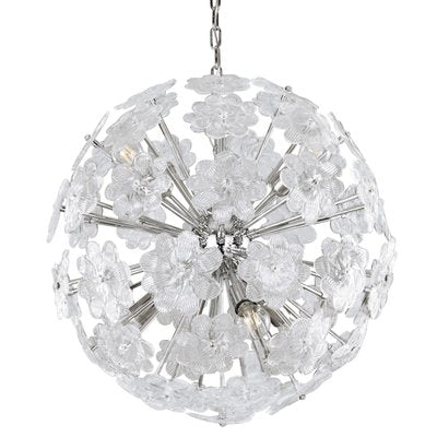 Large Vintage Italian Sputnik Chandelier with Flowers in Crystal Murano Glass & Chrome Frame-MPO-985300