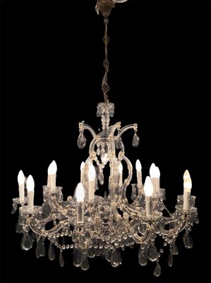 Large Vintage Murano Glass 16-Light Chandelier with Crystals, 1960s-JJC-875341