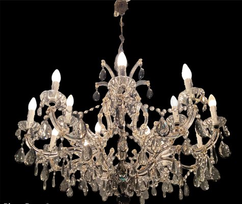 Large Vintage Murano Glass 16-Light Chandelier with Crystals, 1960s-JJC-875341