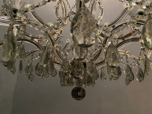 Large Vintage Murano Glass 16-Light Chandelier with Crystals, 1960s-JJC-875341