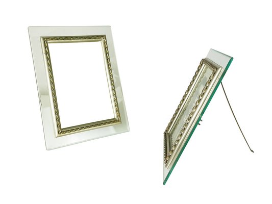 Large Vintage Nickel-Plated Picture Frames in Brass and Glass, 1950s, Set of 2-RD-1814398