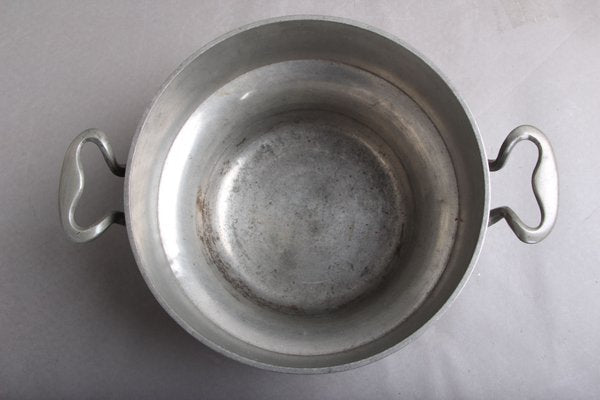 Large Vintage Pewter Pot with 2 Handles & Lid with Wooden Handle-DQ-1362137