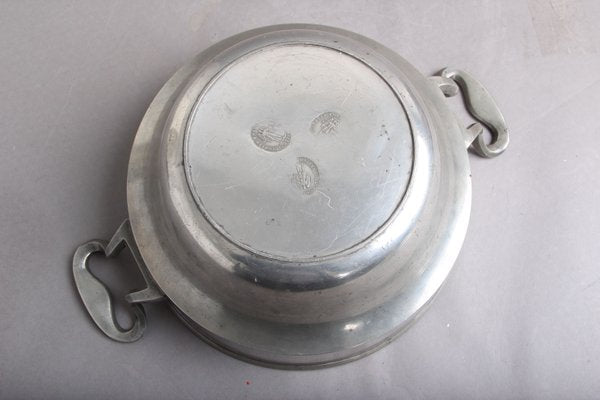 Large Vintage Pewter Pot with 2 Handles & Lid with Wooden Handle-DQ-1362137