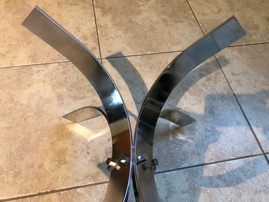 Large Vintage Smoked Glass and Chrome Coffee Table, 1970s-OJT-847790