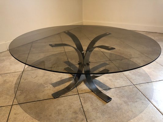 Large Vintage Smoked Glass and Chrome Coffee Table, 1970s-OJT-847790