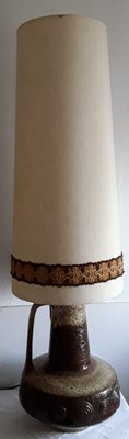 Large Vintage Table Lamp Fat Lava Style Brown Ceramic With Beige Fabric Shade From the 70 of Hustadt Lights-HOI-946085