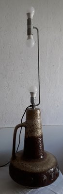 Large Vintage Table Lamp Fat Lava Style Brown Ceramic With Beige Fabric Shade From the 70 of Hustadt Lights-HOI-946085