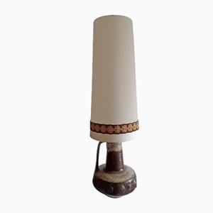 Large Vintage Table Lamp Fat Lava Style Brown Ceramic With Beige Fabric Shade From the 70 of Hustadt Lights-HOI-946085