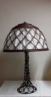 Large Vintage Table Lamp with a Metal Foot in a Braided Look and a Fabric -Related Pipe Mesh Screen, 1980s-HOI-1743101