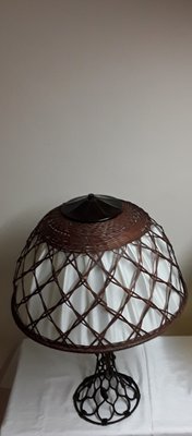 Large Vintage Table Lamp with a Metal Foot in a Braided Look and a Fabric -Related Pipe Mesh Screen, 1980s-HOI-1743101