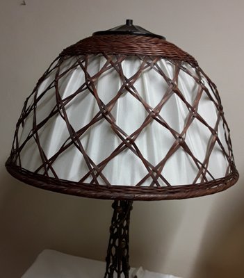 Large Vintage Table Lamp with a Metal Foot in a Braided Look and a Fabric -Related Pipe Mesh Screen, 1980s-HOI-1743101