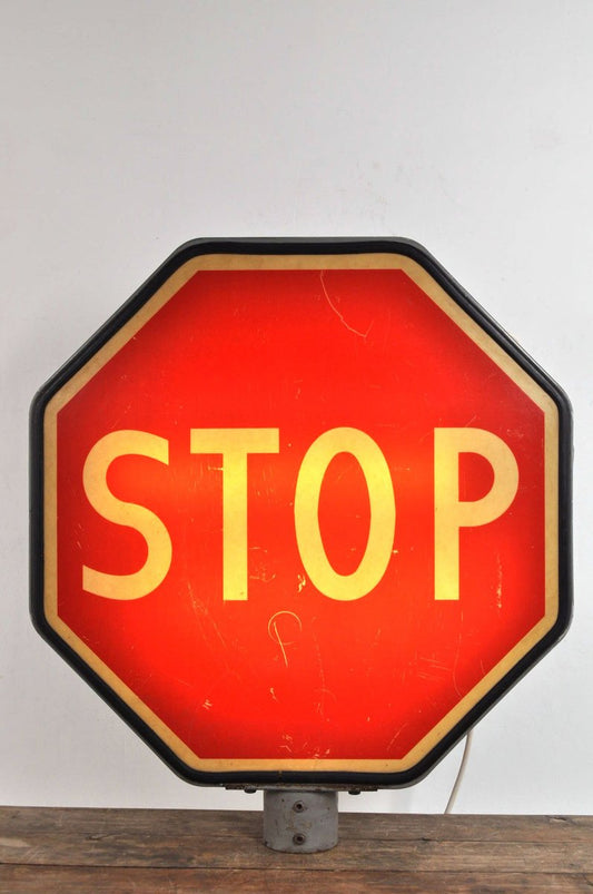 Large Vintage Traffic Stop Sign with Lighting, 1950s