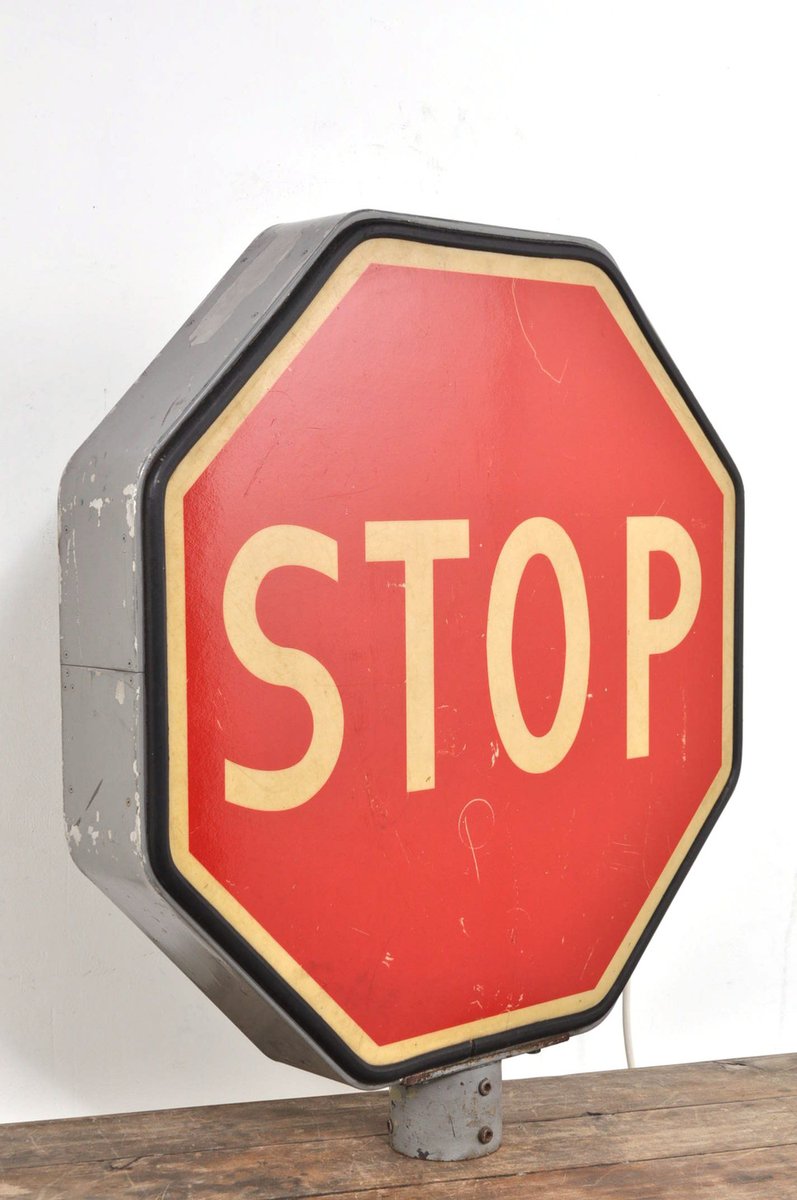 Large Vintage Traffic Stop Sign with Lighting, 1950s