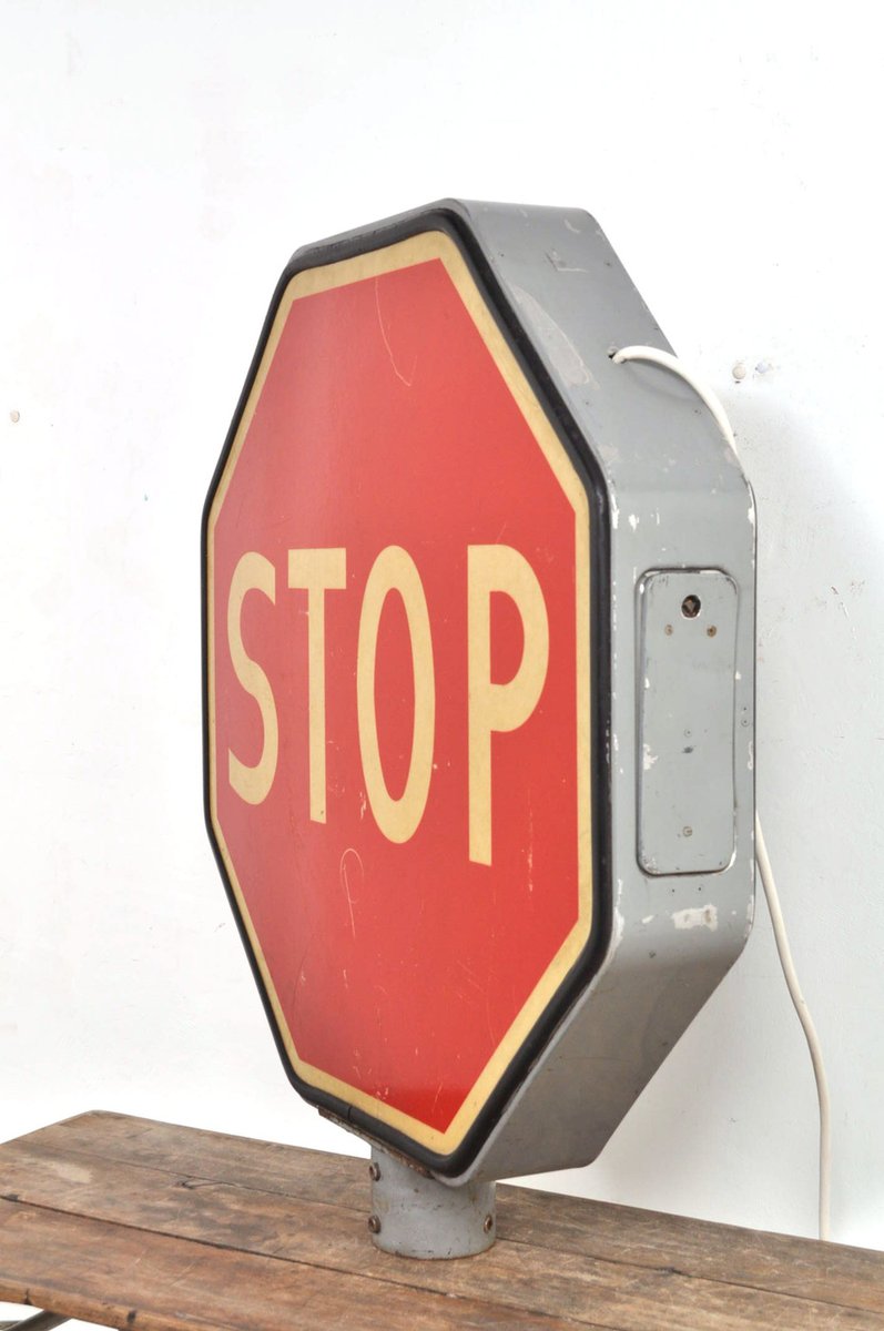 Large Vintage Traffic Stop Sign with Lighting, 1950s