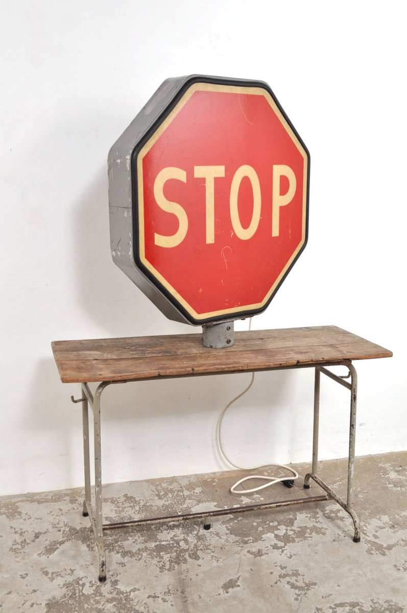 Large Vintage Traffic Stop Sign with Lighting, 1950s