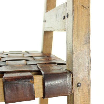 Large Vintage Wood and Leather Bar Stool, 1950s-UL-548884