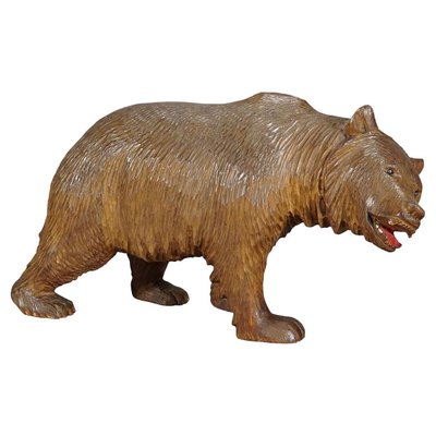 Large Vintage Wooden Strolling Bear Handcarved in Brienz, 1930s-KJP-1386644