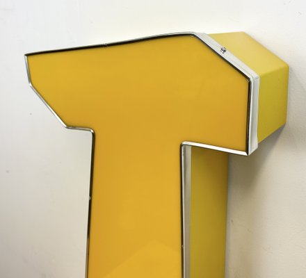 Large Vintage Yellow Illuminated Letter T, 1980s-CGF-1734098