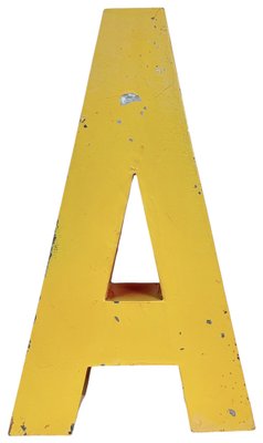 Large Vintage Yellow Iron Facade Letter A, 1960s-CGF-2043781