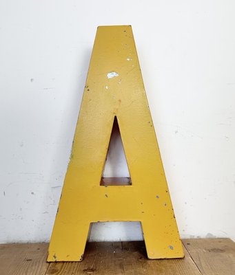 Large Vintage Yellow Iron Facade Letter A, 1960s-CGF-2043781