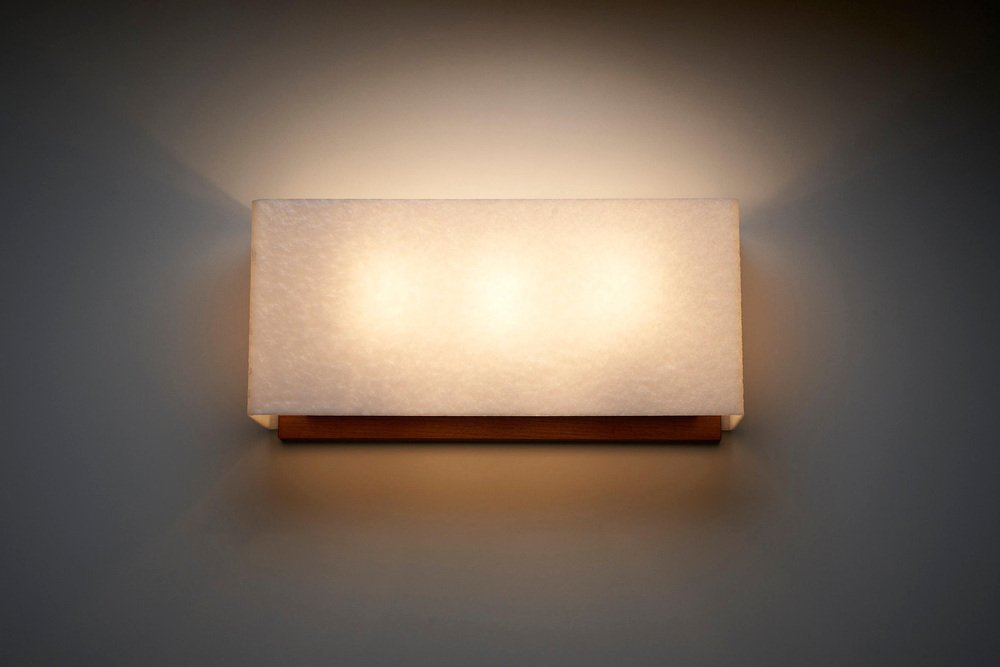 Large Wall Lamp with Textured Diffuser and Teak Frame from Kontakt-Werkstätten, 1960