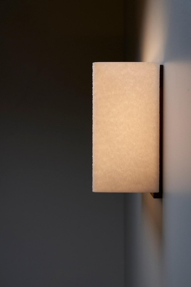 Large Wall Lamp with Textured Diffuser and Teak Frame from Kontakt-Werkstätten, 1960