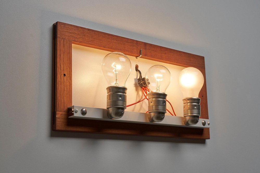 Large Wall Lamp with Textured Diffuser and Teak Frame from Kontakt-Werkstätten, 1960