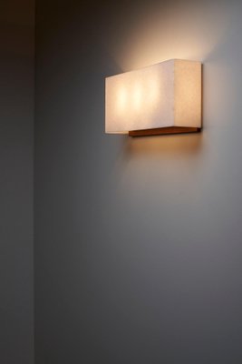 Large Wall Lamp with Textured Diffuser and Teak Frame from Kontakt-Werkstätten, 1960