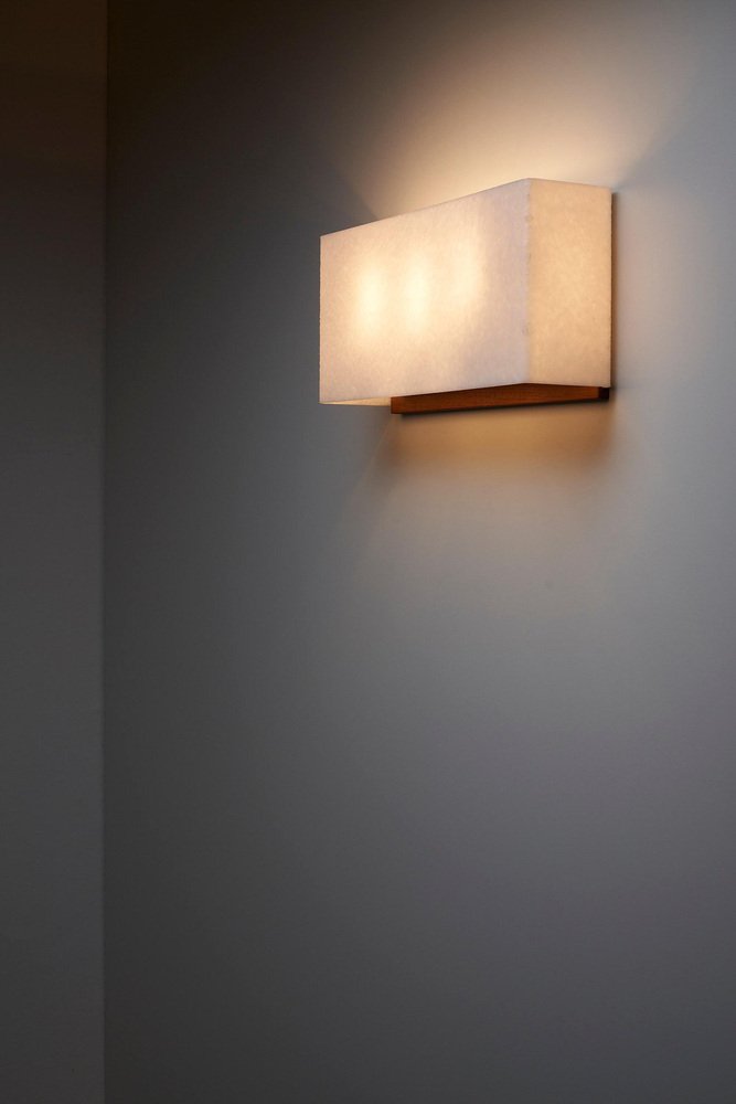 Large Wall Lamp with Textured Diffuser and Teak Frame from Kontakt-Werkstätten, 1960