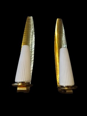 Large Wall Lamps in Hammered Brass, 1950s, Set of 2-FPY-1408539